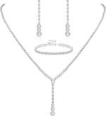 Crystal Silver Necklace and Earrings with Crystal Bracelet for Women