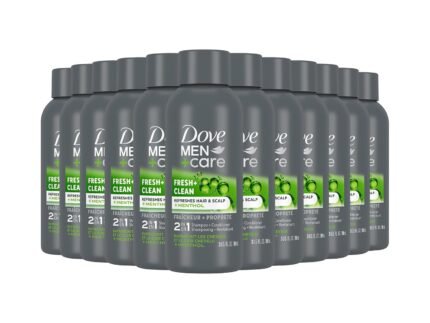 DOVE MEN + CARE Fortifying 2 in 1 Shampoo and Conditioner for Normal to Oily Hair Fresh and Clean with Caffeine Helps Strengthen Thinning Hair 3 oz (Pack of 12)