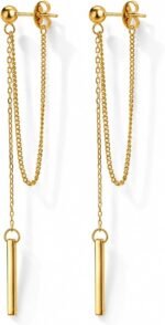 Dainty 18K Gold Plated Chain Earrings for Women – Long Threader Earring with Hypoallergenic Bar Drop Dangle Design, Elegant Line Dangly Jewelry Gift