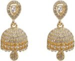 Dainty CZ Jhumki Bell Teardrop Dangle Drop Earrings for Women Silver/Gold Plated Crystal Bohemian Vintage Indian Chandelier Statement Dangling Stud Hypoallergenic Traditional Fashion Jewelry