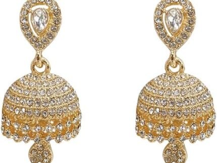 Dainty CZ Jhumki Bell Teardrop Dangle Drop Earrings for Women Silver/Gold Plated Crystal Bohemian Vintage Indian Chandelier Statement Dangling Stud Hypoallergenic Traditional Fashion Jewelry