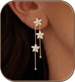 Dangle Earrings for Women, Formal Wedding Bridal Drop Earrings 14k Gold Plated Long Gold Earrings for Women Trendy Hypoallergenic Dangling Prom Earrings Waterproof Jewelry