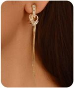 Dangle Earrings for Women, Sparkly Rhinestone Long Tassel Chain Earrings