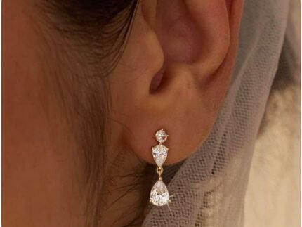 Dangle Earrings for Women,Dainty 14k Gold Plated CZ Pearl Drop Earring Stud