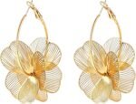 Dangle Flower Gold Earrings for Women, Trendy Statement Hoop Earrings Gifts