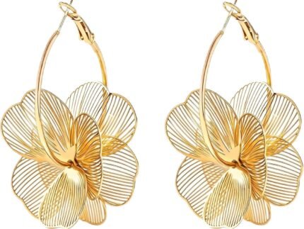 Dangle Flower Gold Earrings for Women, Trendy Statement Hoop Earrings Gifts