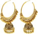 Dangle Retro Indian Jhumki Bell Huggie Hoop Statement Earrings Bollywood Oxidized Traditional Jhumka Style Drop Big Open Hoops Earring Boho Jewelry Gift for Women Bff