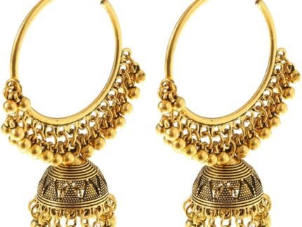 Dangle Retro Indian Jhumki Bell Huggie Hoop Statement Earrings Bollywood Oxidized Traditional Jhumka Style Drop Big Open Hoops Earring Boho Jewelry Gift for Women Bff