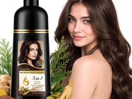 Dark Brown Hair Dye Shampoo 5 in 1,Herbal Ingredients Natural Hair Color Shampoo for Gray Hair, Long Lasting Semi-Permanent Hair Coverage for Women & Men, Mild Formula, Lasts 30 Days, 500ML