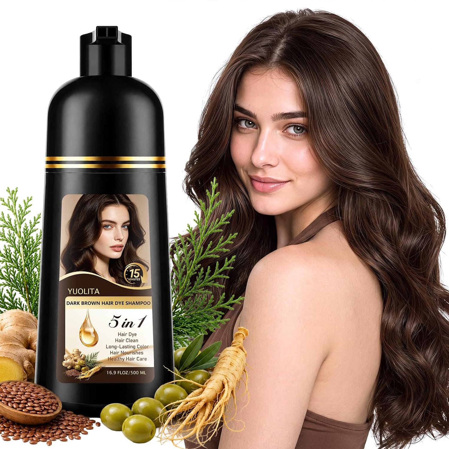 Dark Brown Hair Dye Shampoo 5 in 1,Herbal Ingredients Natural Hair Color Shampoo for Gray Hair, Long Lasting Semi-Permanent Hair Coverage for Women & Men, Mild Formula, Lasts 30 Days, 500ML Dark Brown Hair Dye Shampoo 5 in 1,Herbal Ingredients Natural Hair Color Shampoo for Gray Hair, Long Lasting Semi-Permanent Hair Coverage for Women & Men, Mild Formula, Lasts 30 Days, 500ML