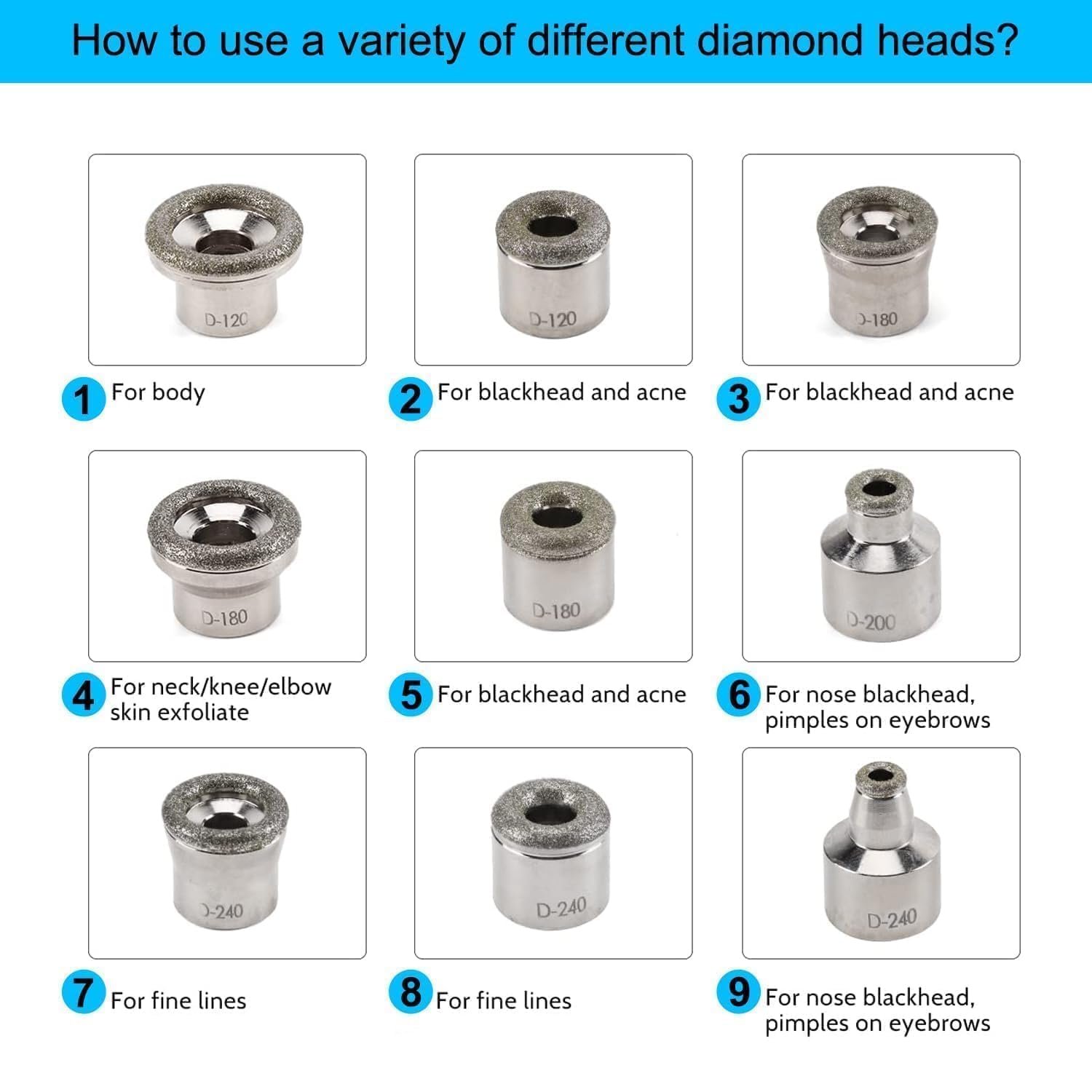 Diamond Dermabrasion Head Microdermabrasion Kit 9 Tips and 3 Wands and 1 Pack Filters Facial Exfoliator Tool for Home