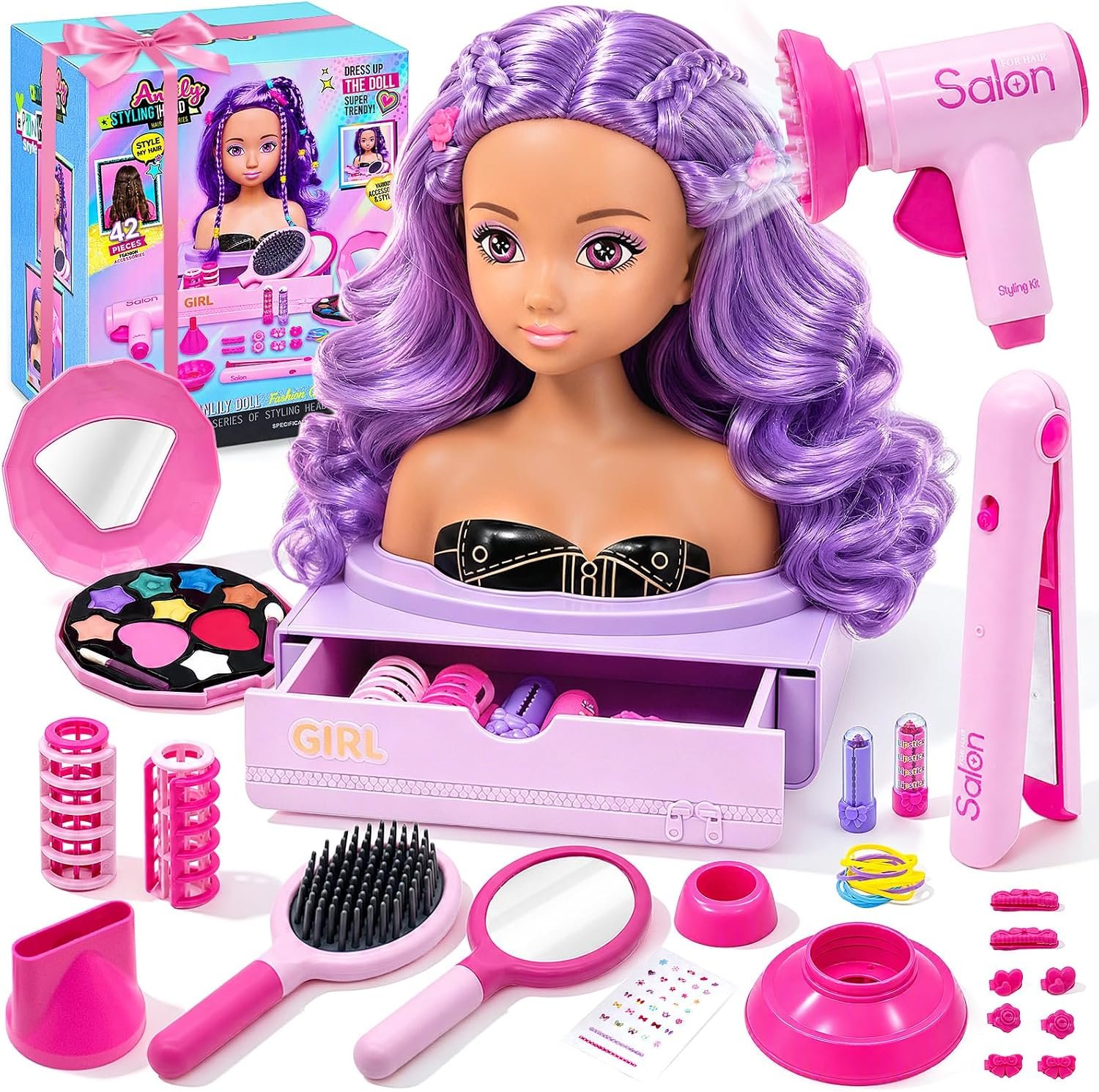 Doll Head for Hair Styling Makeup Kids with Storage Drawer Doll Head for Hair Styling Makeup Kids with Storage Drawer & Accessories