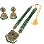 Duel On Jewel Traditional Indian Pakistani Multi-Strand Rani Haar Pendant Necklace Sets for Women, Gold-Plated with Pearls and Beads, Dangle or Chandelier Earrings, Bridal Wedding Party Gift Jewelry