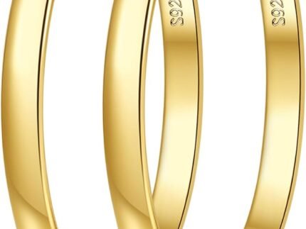 EXGOX 5mm Wide Gold Hoop Earrings for Women,Sterling Silver Hoop Earrings Large Silver Hoop Earrings Hypoallergenic Lightweight 14K Real Gold Plated Big Hoop Earrings for Women 30/40/50/60/70mm