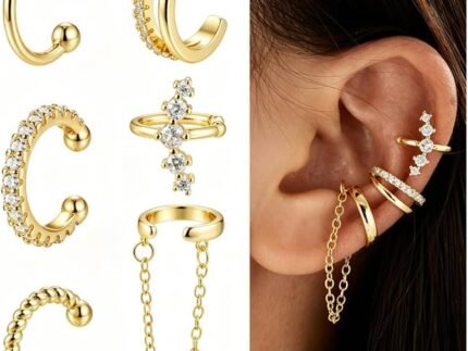 Ear Cuffs Non Piercing Chunky/Thin 14K Gold Plated Ear Cuff Earrings for Women Dainty Cuff for Non Pierced Ears Gold Clip on Cartilage Earring Fake Piercings 6PCS