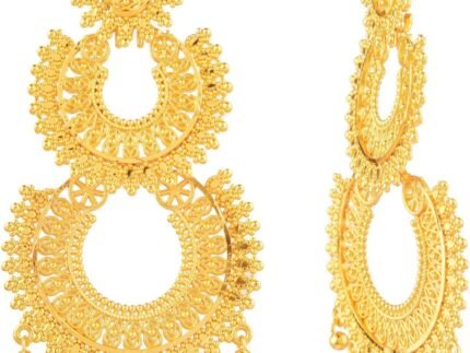 Efulgenz Gold Tone Indian Earrings for Women Dubai Style Earring Set Multilayered Big Earrings Chandbali Dangle Earrings for Women Trendy Indian Bridal Jewelry for Wedding Bollywood Fashion Jewelry