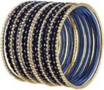 Efulgenz Indian Bangles Set – Wedding Bangles with Rhinestone CZ Plain Metal Bracelet for Women