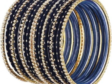 Efulgenz Indian Bangles Set – Wedding Bangles with Rhinestone CZ Plain Metal Bracelet for Women
