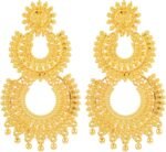 Efulgenz Indian Chandbali Dubai Style Bridal Gold Tone Dangle Earring Set