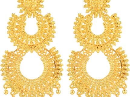 Efulgenz Indian Chandbali Dubai Style Bridal Gold Tone Dangle Earring Set