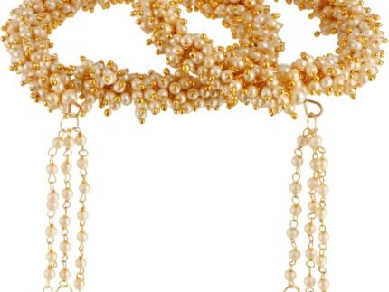 Efulgenz Indian Handmade Pearl Beaded Lumba Rakhi Bracelet Bangle Jewelry Set for Women Girls Gift for Bhabhi Sister (2 pc)