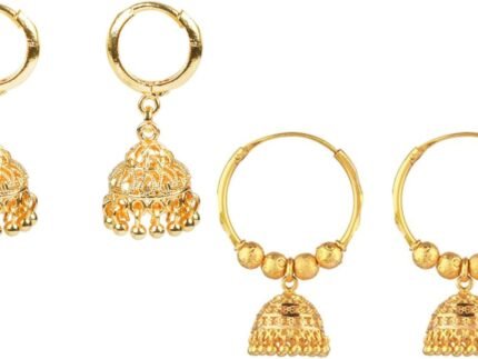 Efulgenz Indian Hoop Gold Tone Bridal Jhumkas Dangle Multipack Earrings