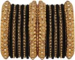Efulgenz Indian Oxidized Boho Crystal Velvet Bangles Bridal Set