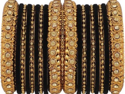 Efulgenz Indian Oxidized Boho Crystal Velvet Bangles Bridal Set