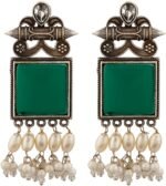 Efulgenz Indian Oxidized Crystal Faux Pearl Dangle Earrings Set for Women