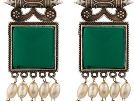 Efulgenz Indian Oxidized Crystal Faux Pearl Dangle Earrings Set for Women