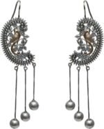 Efulgenz Indian Oxidized Earrings Peacock Earcuff Dangle Earring Set
