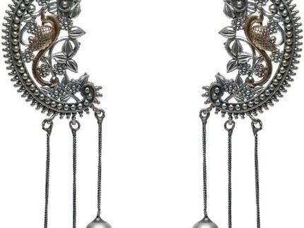 Efulgenz Indian Oxidized Earrings Peacock Earcuff Dangle Earring Set