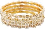 Efulgenz Indian Traditional Faux Pearl CZ Bridal Bracelet Bangle Set