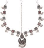 Efulgenz Oxidized Mathapatti Indian Maang Tikka with Head Chain Hair Accessory