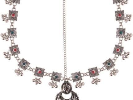 Efulgenz Oxidized Mathapatti Indian Maang Tikka with Head Chain Hair Accessory