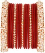 Efulgenz Velvet Bangles Faux Pearl Bracelets Indian Bridal Sets