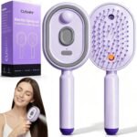 Electric Spray Air Cushion Massage Comb, 2026 Upgrade Electric Steam Hair Brush with Misting Detangling for Dry Frizzy Hair, Self-Cleaning Gloss Enhancing Care Brush for Women (Purple)