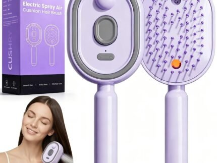 Electric Spray Air Cushion Massage Comb, 2026 Upgrade Electric Steam Hair Brush with Misting Detangling for Dry Frizzy Hair, Self-Cleaning Gloss Enhancing Care Brush for Women (Purple)