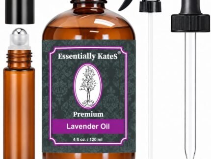 Essentially KateS Lavender Oil – 100% Pure & Natural, Steam-Distilled, with Glass Dropper, Roll-On Bottle & Sprayer for Aromatherapy, Skin & Home Use