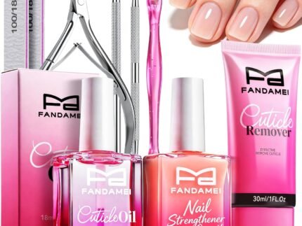 FANDAMEI Nail Care Kit for Women, Cuticle Remover Tools with Cuticle Softener, Scented Oil, Nail Strengthener and Growth Pink Polish, Manicure kit Cuticle Tools Nippers, Pushers, Nail File for Prep