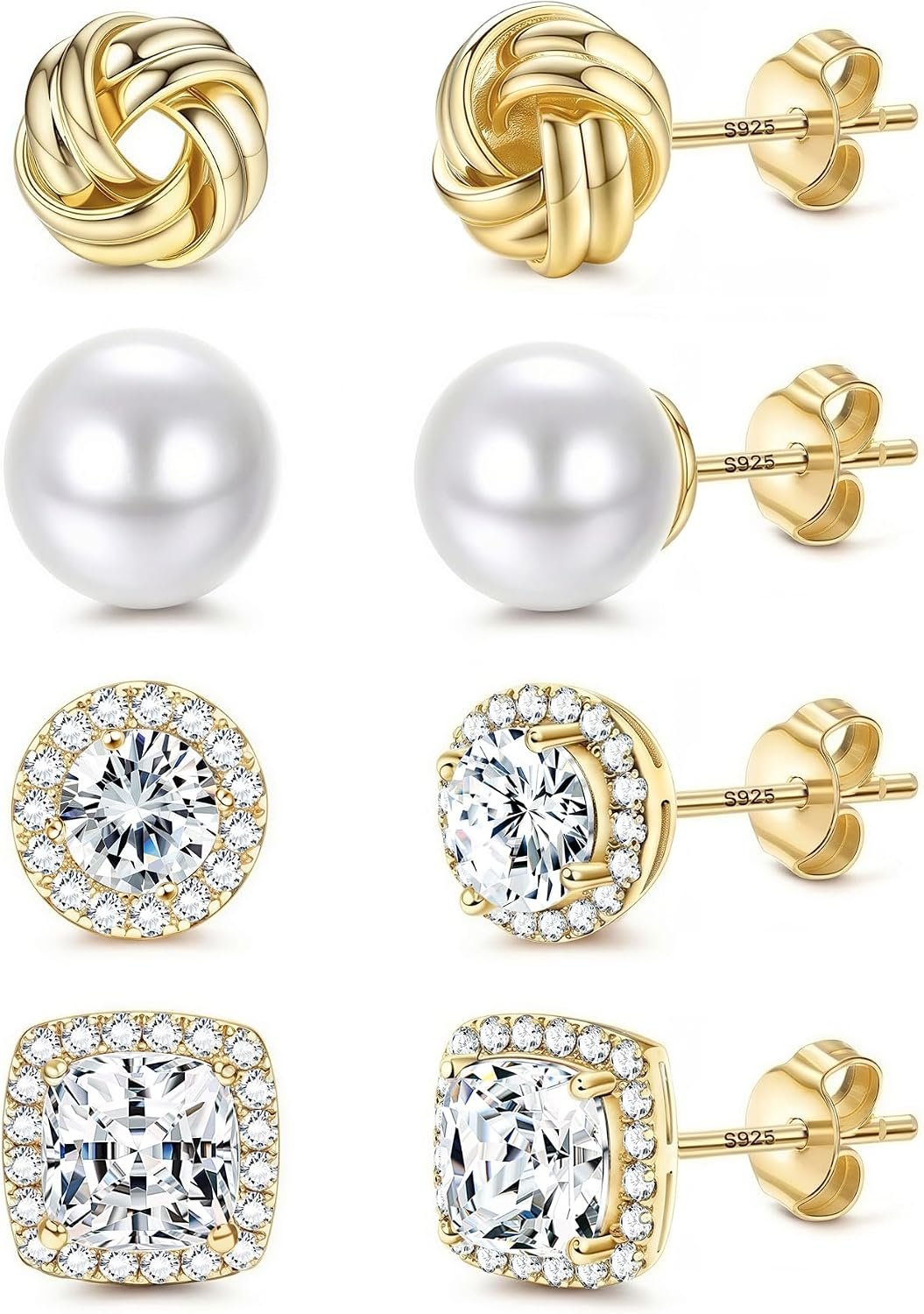 FIBO STEEL 4 Pairs Hypoallergenic Stud Earrings for Women 14K Gold Plated FIBO STEEL 4 Pairs Hypoallergenic Stud Earrings for Women 14K Gold Plated
