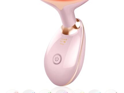 Face Light Therapy Device, Based on Triple Action LED, Thermal, and Vibration Technologies, Face and Neck Beauty Device with 7 Color LED for Home Use, Improve Skin(Glossy Pink)