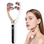 Facial Massager with 3D Roller,Lymphatic Drainage Tool for Face,Arm,Leg and Neck massage – Lymphatic Contour Face Brush Lift & Double Chin Reducer (Pearl white)