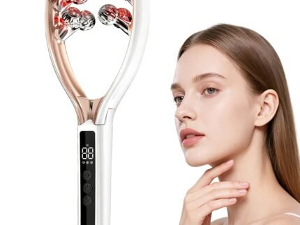 Facial Massager with 3D Roller,Lymphatic Drainage Tool for Face,Arm,Leg and Neck massage – Lymphatic Contour Face Brush Lift & Double Chin Reducer (Pearl white)