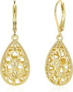 Filigree Silver Leverback Teardrop Dangle Earrings for Women Trendy Gifts