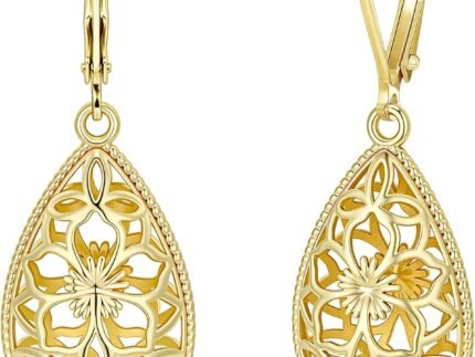 Filigree Silver Leverback Teardrop Dangle Earrings for Women Trendy Gifts