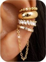 Florideco 4Pcs Ear Cuffs Non Piercing for Women 14K Gold Plated Adjustable