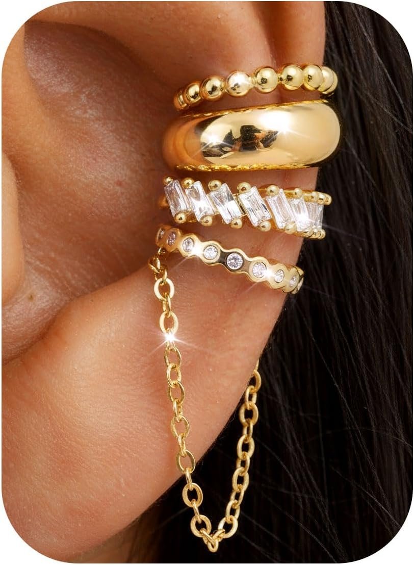 Florideco 4Pcs Ear Cuffs Non Piercing for Women 14K Gold Plated Adjustable Florideco 4Pcs Ear Cuffs Non Piercing for Women 14K Gold Plated Adjustable