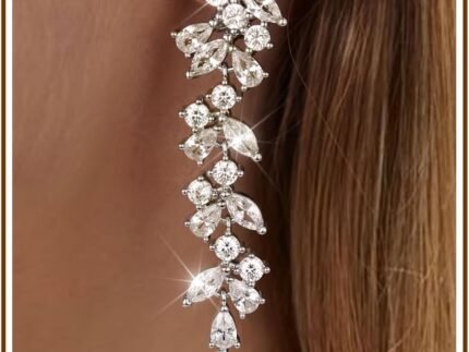 Florideco Silver Plated Wedding Clip On Earrings for Women Dangle Leaf CZ