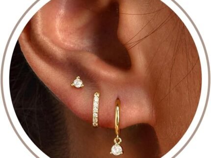 Freekiss 3 Pairs Gold Hoop Earrings Set - Dainty Stud for Multiple Piercing